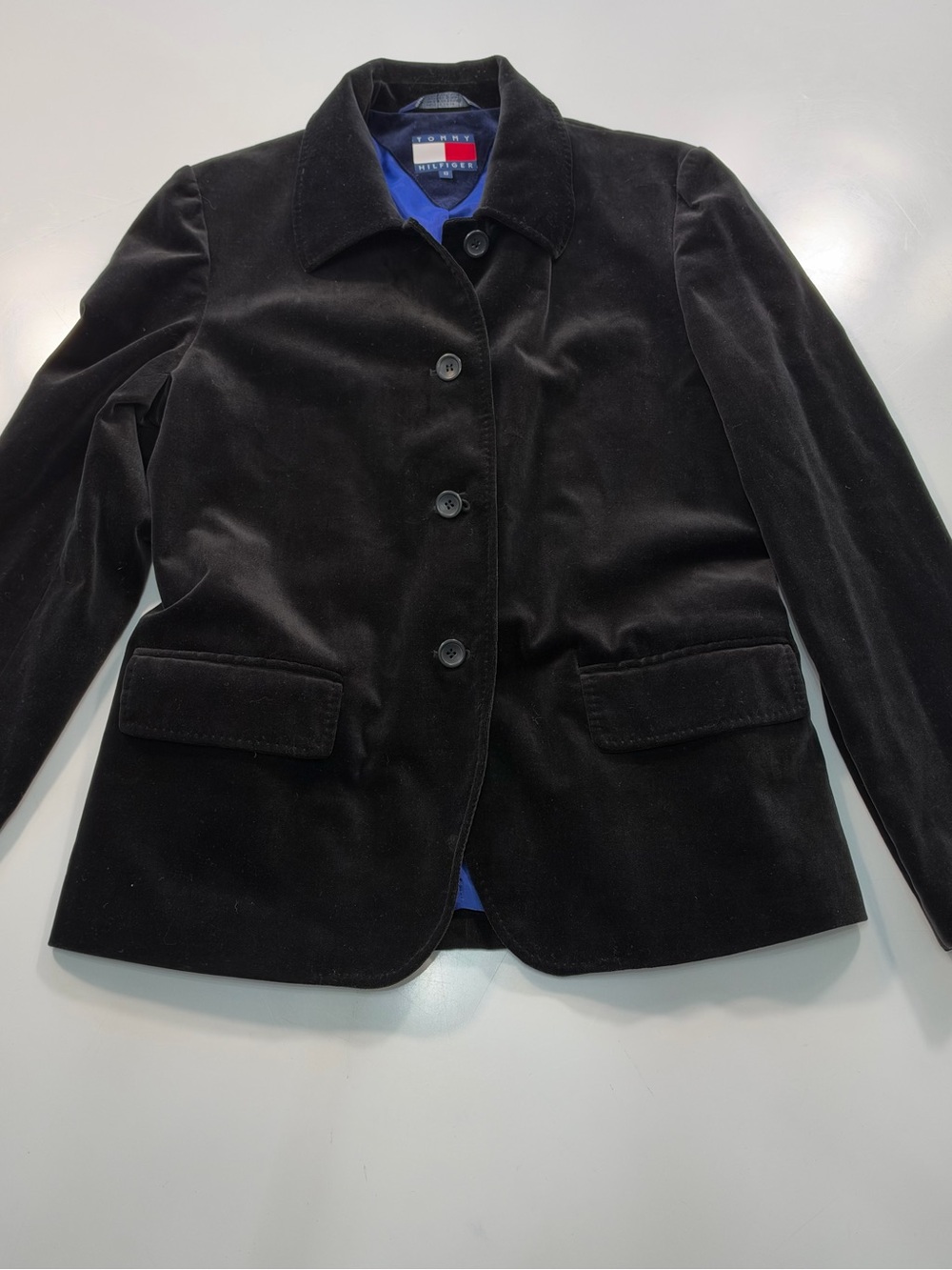 Tommy Hilfiger Black Velvet Single-Breasted Blazer Size 8 - Picture 2 of 11
